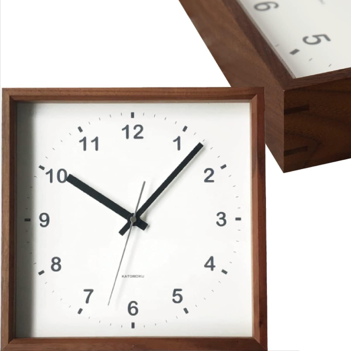 KATOMOKU square clock km-37B Wood Walnut Wall Clock Continuous Second Hand (Quartz Clock)