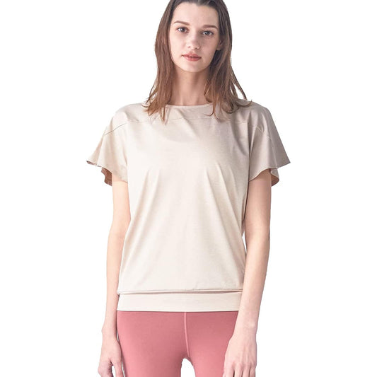 [Laviwell] Open Back Yoga Shirt UV Protection Sweat Absorbent Quick Drying Stretch Yoga Wear Tops Cut and Sew Short Sleeve FY722