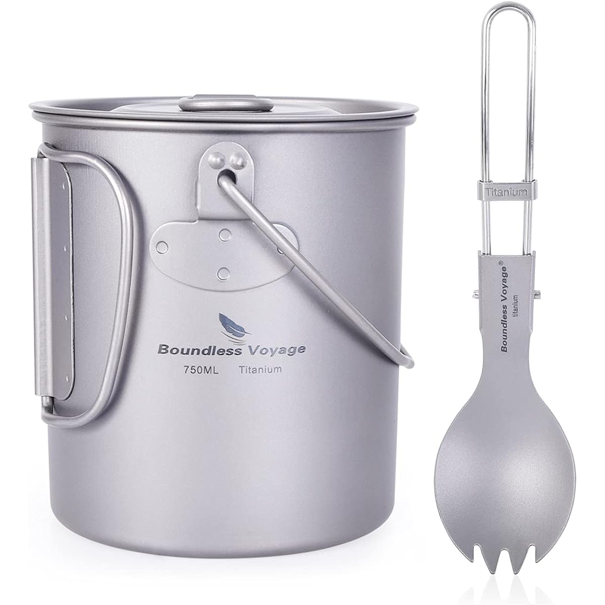 Boundless Voyage Titanium Mug 750ml Titanium Cooker Cooking [Open Fireable] Ti Lightweight Compact Storage Portable Foldable Single Mug Solo Outdoor Camping Equipment Cooking Utensil Storage Bag Included (Single Cup + Spoke Ti3039D)