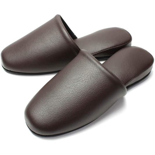 [HYBRIDWORKS] 5-pair set, high quality leather style slippers, antibacterial, brown, approx. 26cm, unisex, wipeable with water, for guests, for business use, front closure