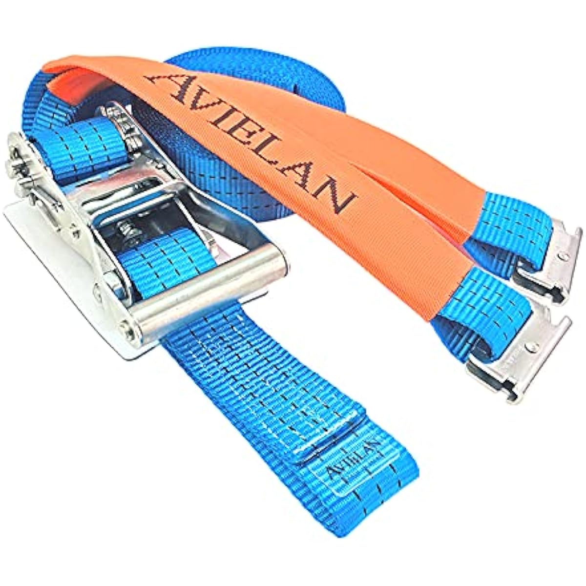 AVIELAN All Stainless Steel Lashing Belt 50mm Width R Hook (Track Rail Compatible) Winding 5m Fixed 0.5m Blue (Right Fixed Specification)
