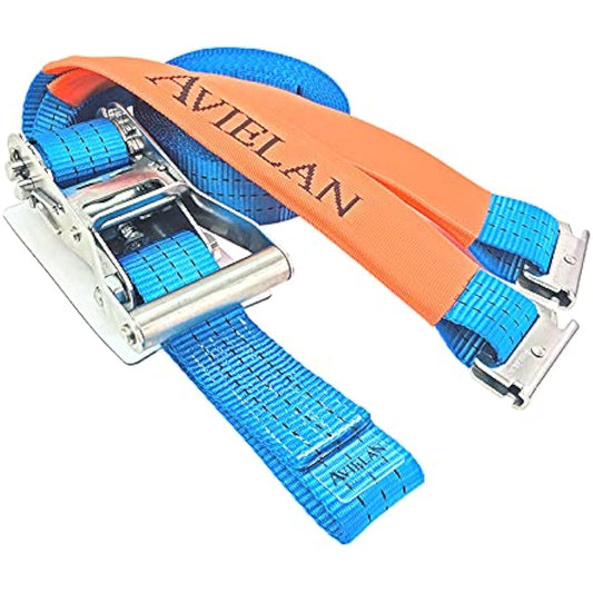 AVIELAN All Stainless Steel Lashing Belt 50mm Width R Hook (Track Rail Compatible) Winding 5m Fixed 0.5m Blue (Right Fixed Specification)