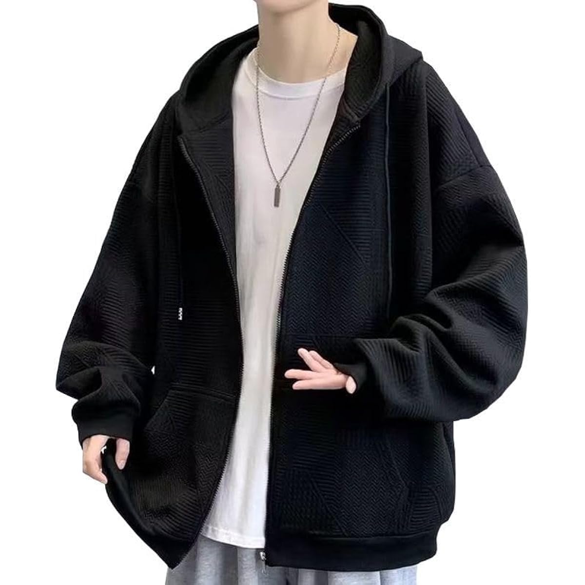 [FJLTDCP] Men's Long Sleeve T-Shirt, Large Size, Autumn, Winter, Plain, Waffle, Stylish, Hoodie, Men's T-Shirt, Men's Autumn Clothes
