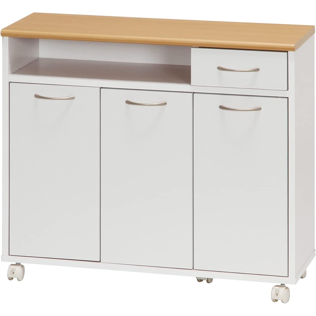 Fujiboeki Kitchen Counter Kitchen Storage Width 80 x Depth 29 x Height 70 cm White x Natural Cupboard with Casters Drawer Storage Wood Grain 86927