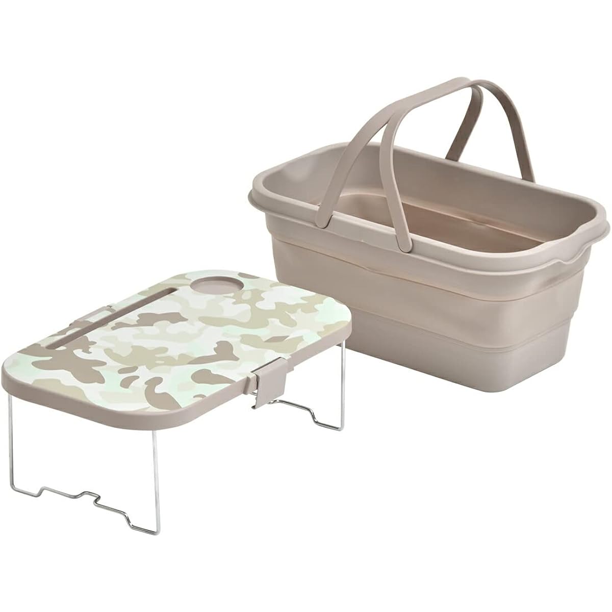 FunFun Outdoor Basket Basket Bucket Portable Basket Table Folding Table with Lid Large Capacity Washable Handle Handbag Compact Lightweight Tablet Stand Camouflage Asoby