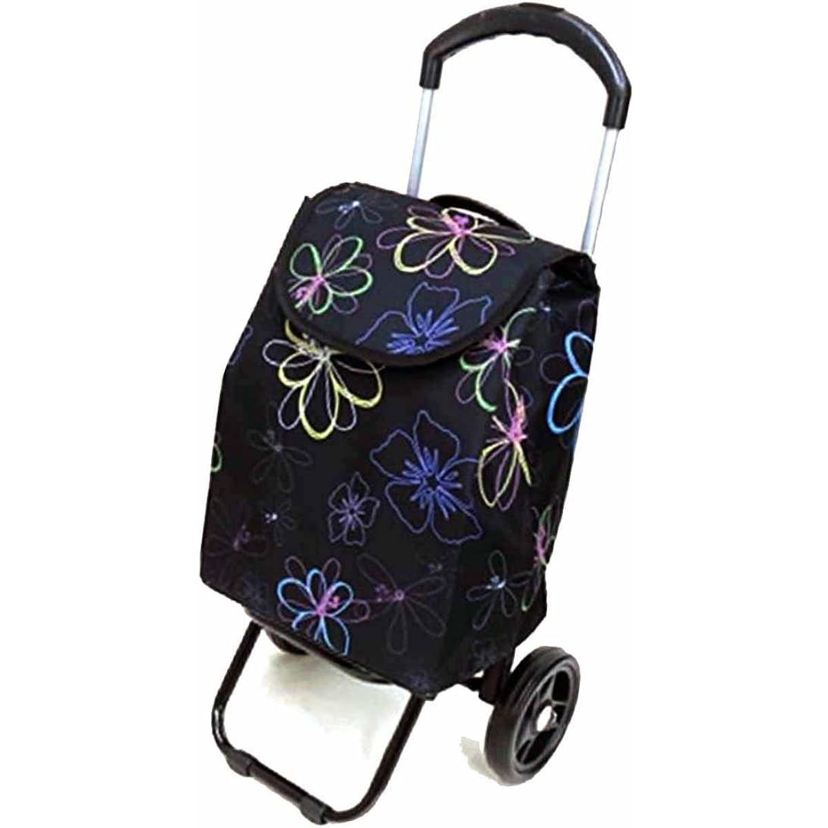 Most Popular: Line Flower Shopping Cart Shopping Cart for Women, Pregnant Women, Pregnancy, Elderly People, Grandma, Cute, Lightweight, Large Tires, Cart, Silver Cart, Carry Cart, 2 Wheels, Stylish, Stairs, Travel, 1131033-F-757