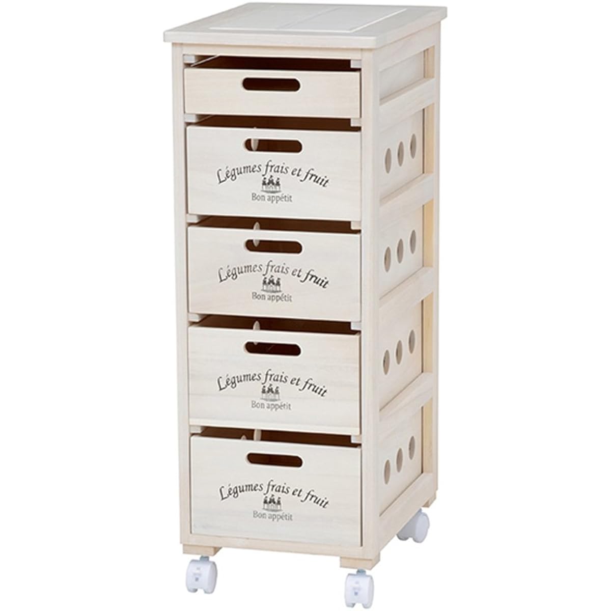 Hagiwara Kitchen Stocker Kitchen Rack Vegetable Stocker with Casters 5 Drawers [Ready to Use Complete Product] Simple Wooden Natural Wood White MUD-6905WS