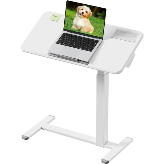 GIBBON MOUNTS Side Table, Elevating Type, Adjustable Top Angle, Gas Pressure, Width 80cm x Depth 40cm, Load Capacity 20KG, Standing Desk, Elevating Desk, with Casters, Height 69-105cm Stepless Adjustment, Nursing Care Bed Table, White