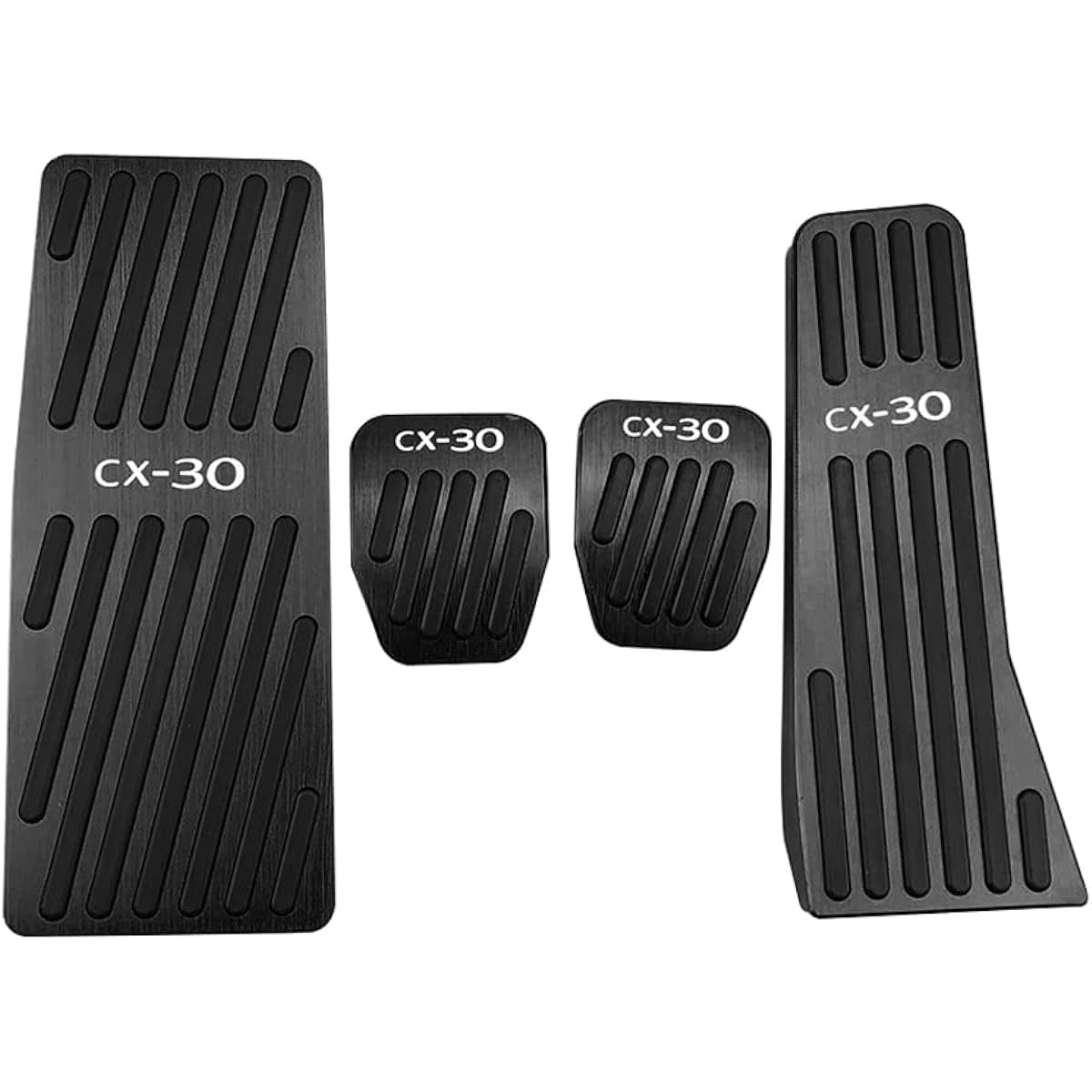 Mazda CX-30 DM Series (October 2019 and up) Aluminum Pedal Cover, Brake Clutch, Footrest, Accelerator Pedal, Set of 4, No Drilling Required, CX30 Logo Included, Scratch Resistant, Stain Resistant, Black