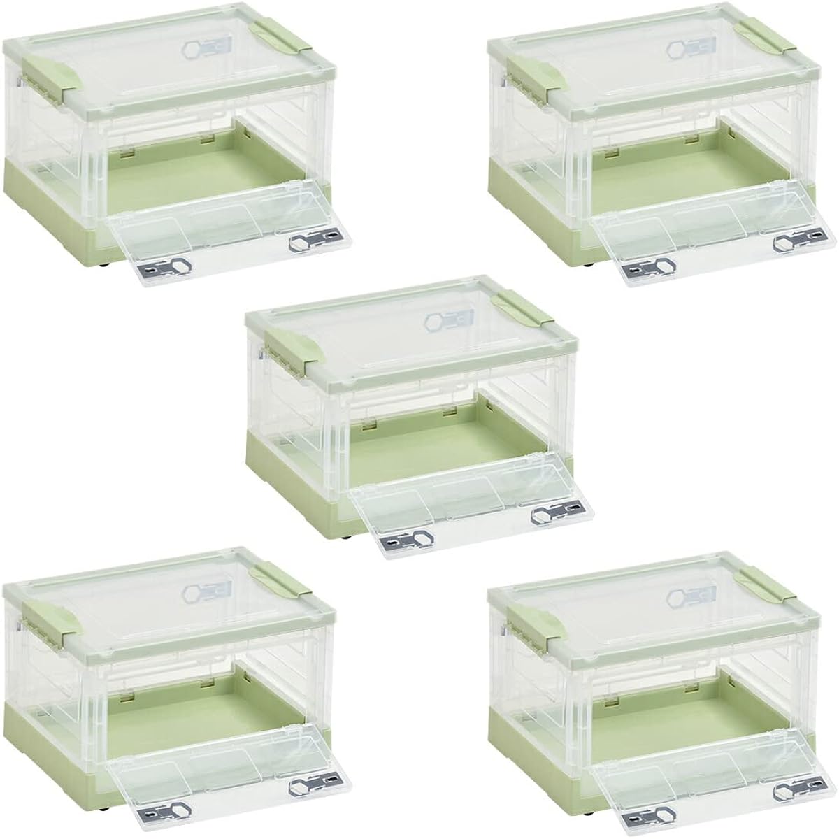 FunFun Outdoor Camping Container Box Storage 29L Folding Lid with Lid Set of 5 Clothes Case Compact Space Saving Side Open Side Door Lightweight Car Portable Clear Orange Asoby