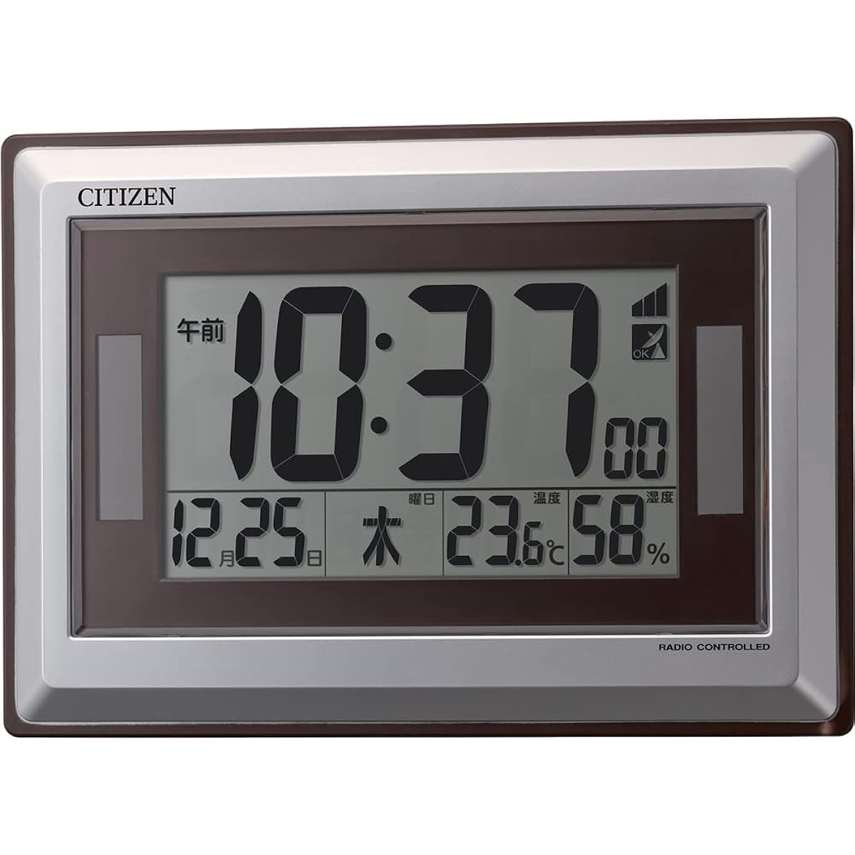 RHYTHM Citizen Wall Clock, Radio Controlled Clock, Digital Solar Assist Power Supply, Can Be Used as a Stand, Compliant with Green Purchasing Law, Silver CITIZEN 8RZ182-019