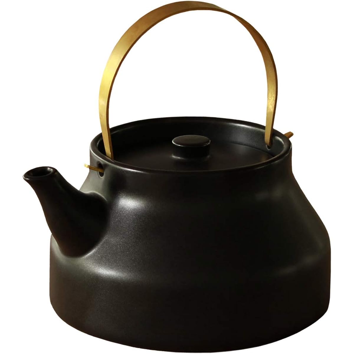 Kamoshika Doguten Kettle, 1.8L, Gas Compatible, Microwave Safe, Made in Japan, Banko Ware, Ceramic Brass, Ceramic Kettle for Open Fire (Black)