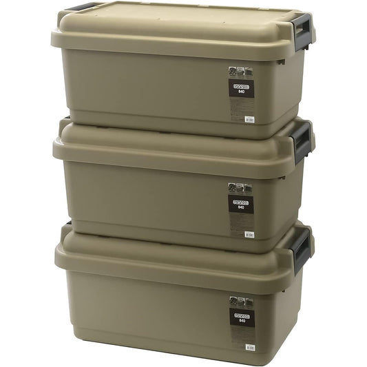 JEJ Astage Storage Box Made in Japan Simple Airtight Type with Gasket Outdoor Camping Stool Load Capacity 100kg Stackable [Grand Pot 73L GPD-840S] Sand Beige Width 84 x Depth 40 x Height 38cm Set of 3