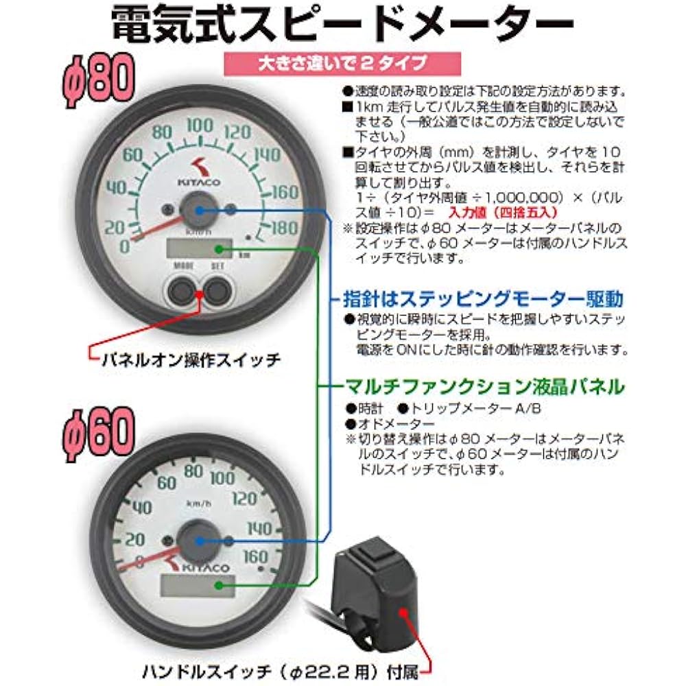 KITACO Electric speedometer (80φ) General purpose (for 12V cars) 752-0710010