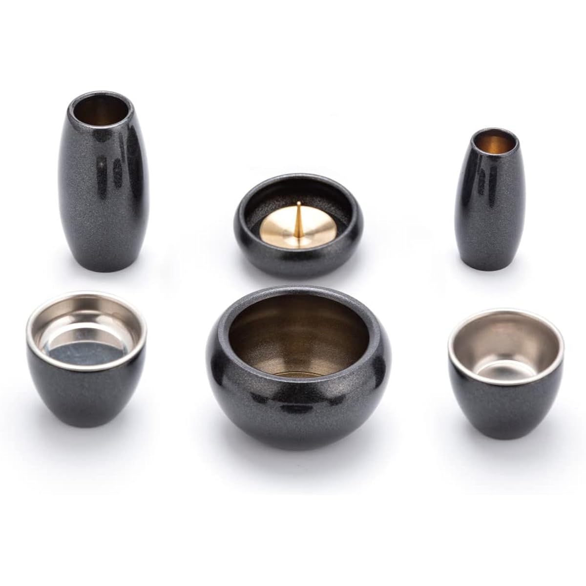 Buddhist altar fittings Silma black gold black 6 pieces 2.0 dimensions modern Buddhist altar copper brass round cute mini altar fittings set (black gold black) Buddhist altar