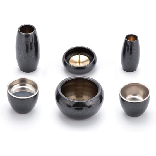 Buddhist altar fittings Silma black gold black 6 pieces 2.0 dimensions modern Buddhist altar copper brass round cute mini altar fittings set (black gold black) Buddhist altar