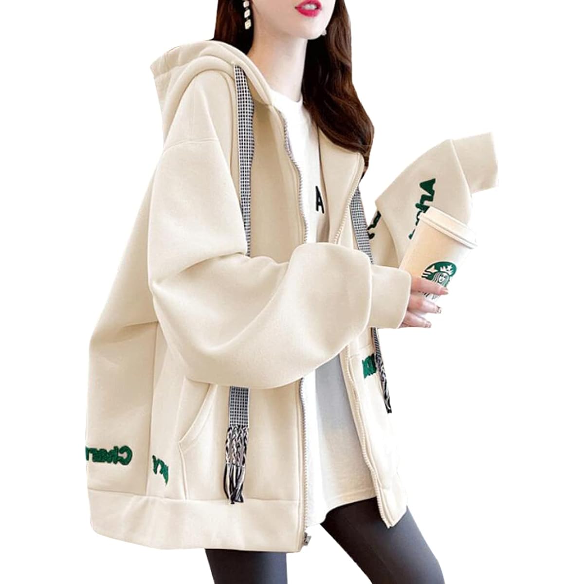[KSLAT] Women's Hooded Parka, Loose, Long Sleeve, Outerwear, Big Silhouette, Korean Fashion, Zip Up Jacket, Large Size, School Clothes, Spring Clothes, Thin