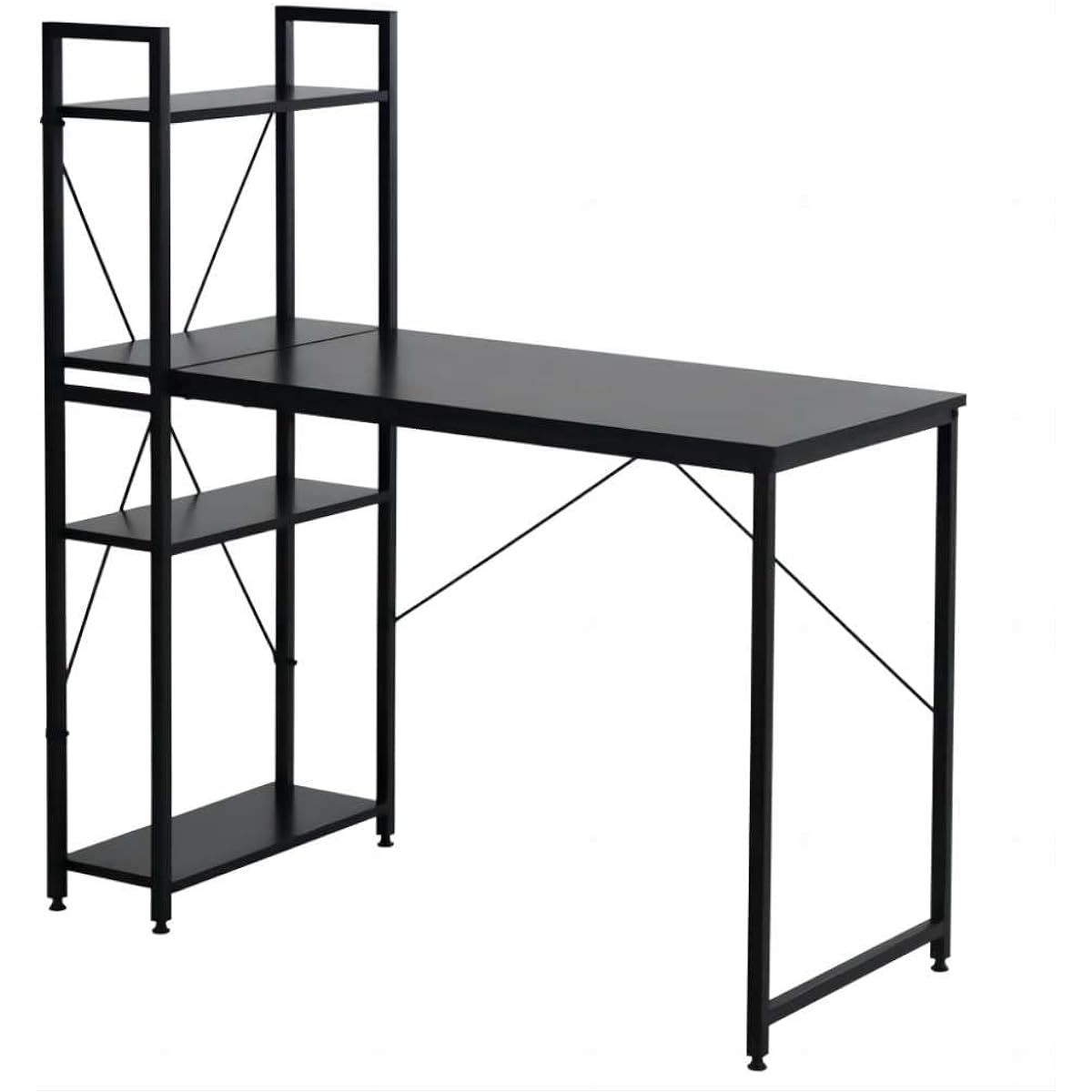 OSJ Computer Desk with Storage Rack, Integrated Separate Dual Use, 4 Tier Shelf, Computer Desk, Wooden, Storage Included, Seat Desk, Sewing Machine Table, Desk with Shelf, Shelf with Desk, Study Desk, Study Desk, Study Desk, Black