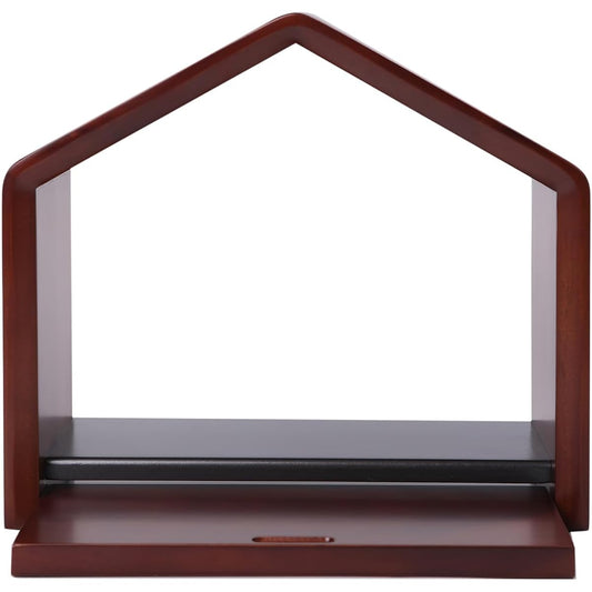 inoriba Mini Buddhist Altar House Shape [Natural Wood] Open Type Modern Hand Memorial Compact (Brown)