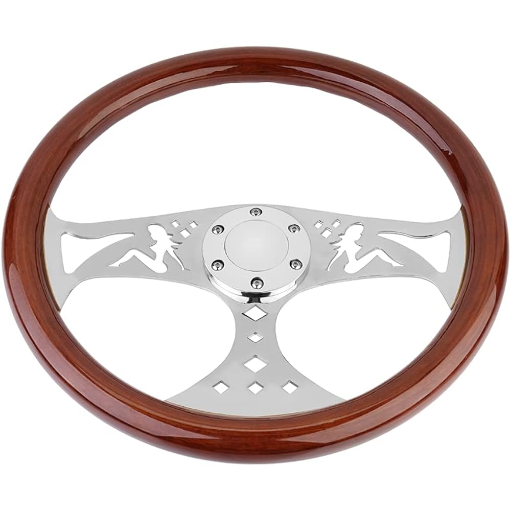 YEHICY 15 -inch car Maki Maki Wooden Handle Girl Pattern Classic Nostalgia Style Racing Wooden Handle Hong Button