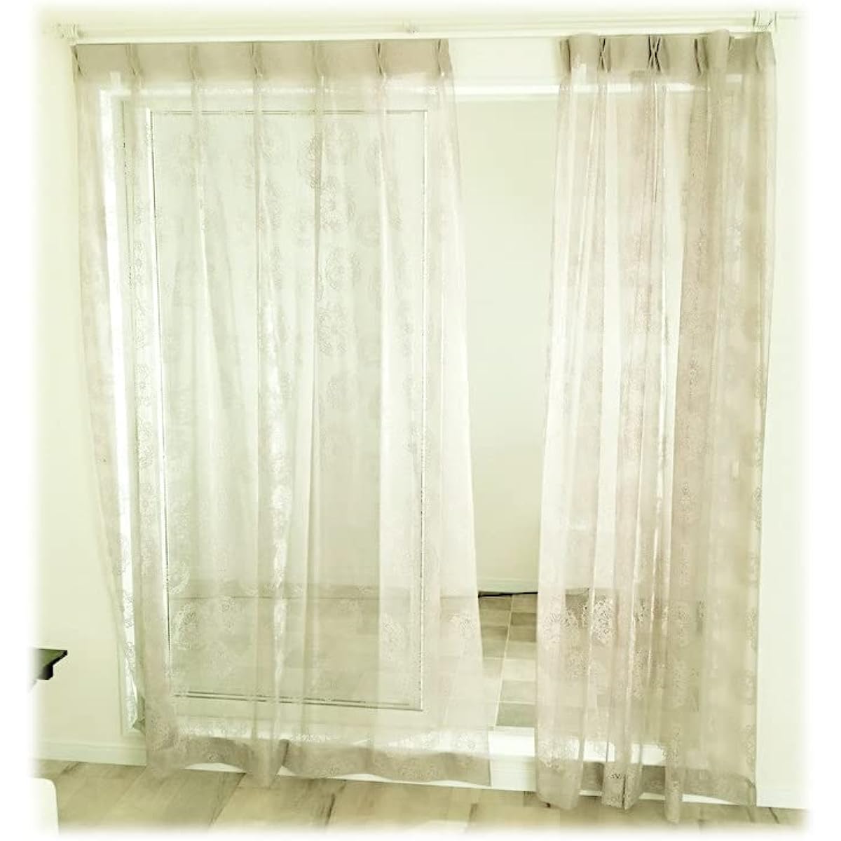 Kaei-lace Made in Japan Scandinavian Crochet Pattern Lace Curtains, Set of 2, Width 150cm x Length 208cm, Gray