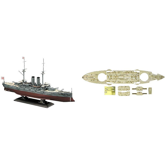 Hasegawa 1/350 Japanese Navy Battleship Mikasa Battle of the Sea of Japan Plastic Model Z21 & 1/350 Japanese Navy Battleship Mikasa Battle of the Sea of Japan Wooden Deck Plastic Model Parts QG48 [Set Purchase]