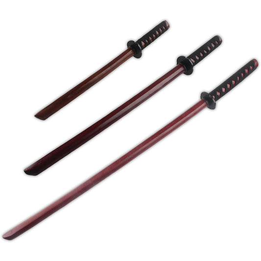 Rimikuru Long sword, medium sword, short sword, for self-defense, black, wooden sword, practice swing, set of 3, Iaido sword, black sword, with guard, practice, training