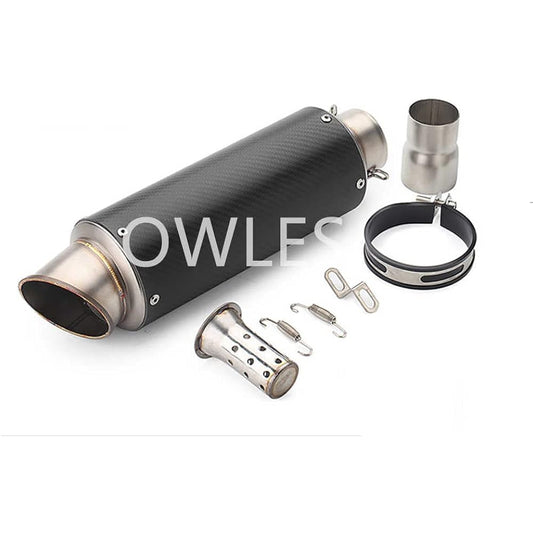 OWLES Slip-on Muffler Motorcycle Silencer 60.5mm 370mm General Purpose Stainless Steel + Carbon Motorcycle Exhaust Pipe Exhaust Pipe Band Included (D, 60.5mm)