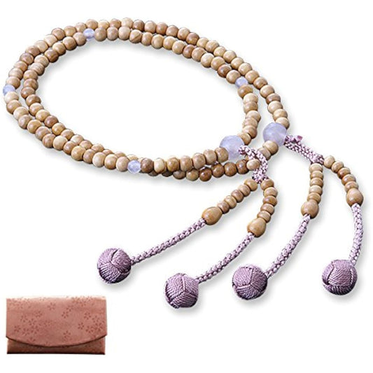 Kyoto Buddhist Altar Hayashi Prayer Beads Shingon Buddhism Hassun Boxwood Rose Quartz (For Women) Official Official [Bead Bag Set] SW-029 Kyoto Prayer Beads