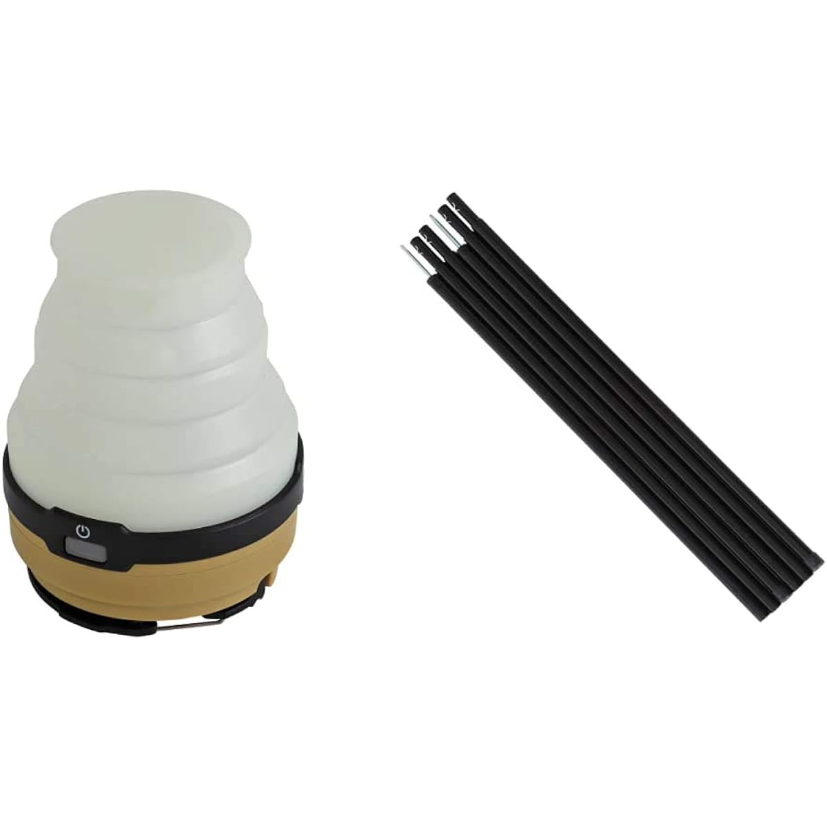 DOD LED Solar Pop-up Lantern USB Charging (Batteries Sold Separately) Continuous Lighting 80 Hours 200 Lumens L1-427-TN Tan Color & Tent Tarp Pole Set of 2 with Peg & Rope & Storage Bag Black (Approx.) Diameter 1.5 x Length Size 170cm XP-01K [Set purchas