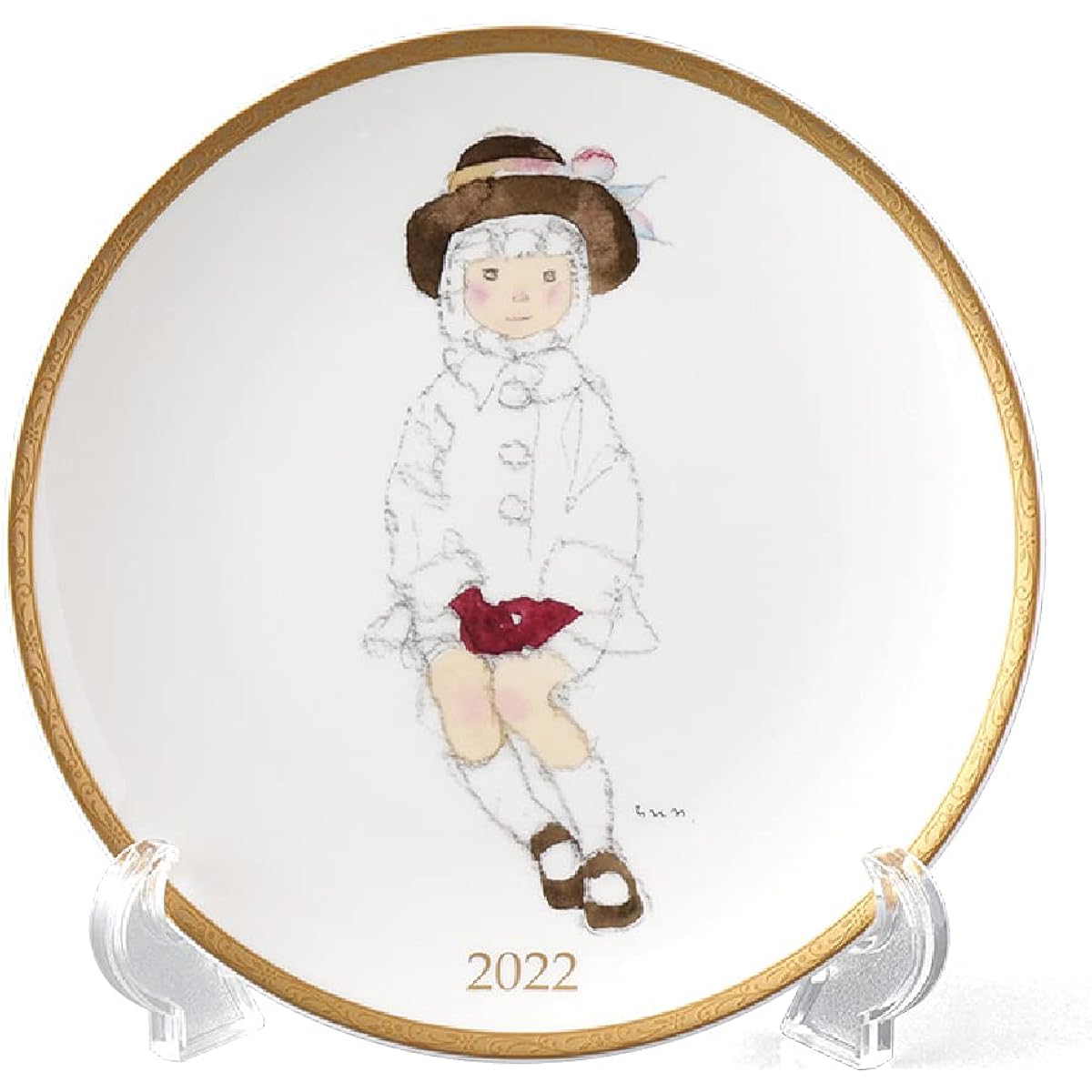 NARUMI 2022 Year's Plate Chihiro Iwasaki Girl with Dark Brown Hat Diameter 21cm Stylish Cute Made in Japan Gift Box Included 52430-21325