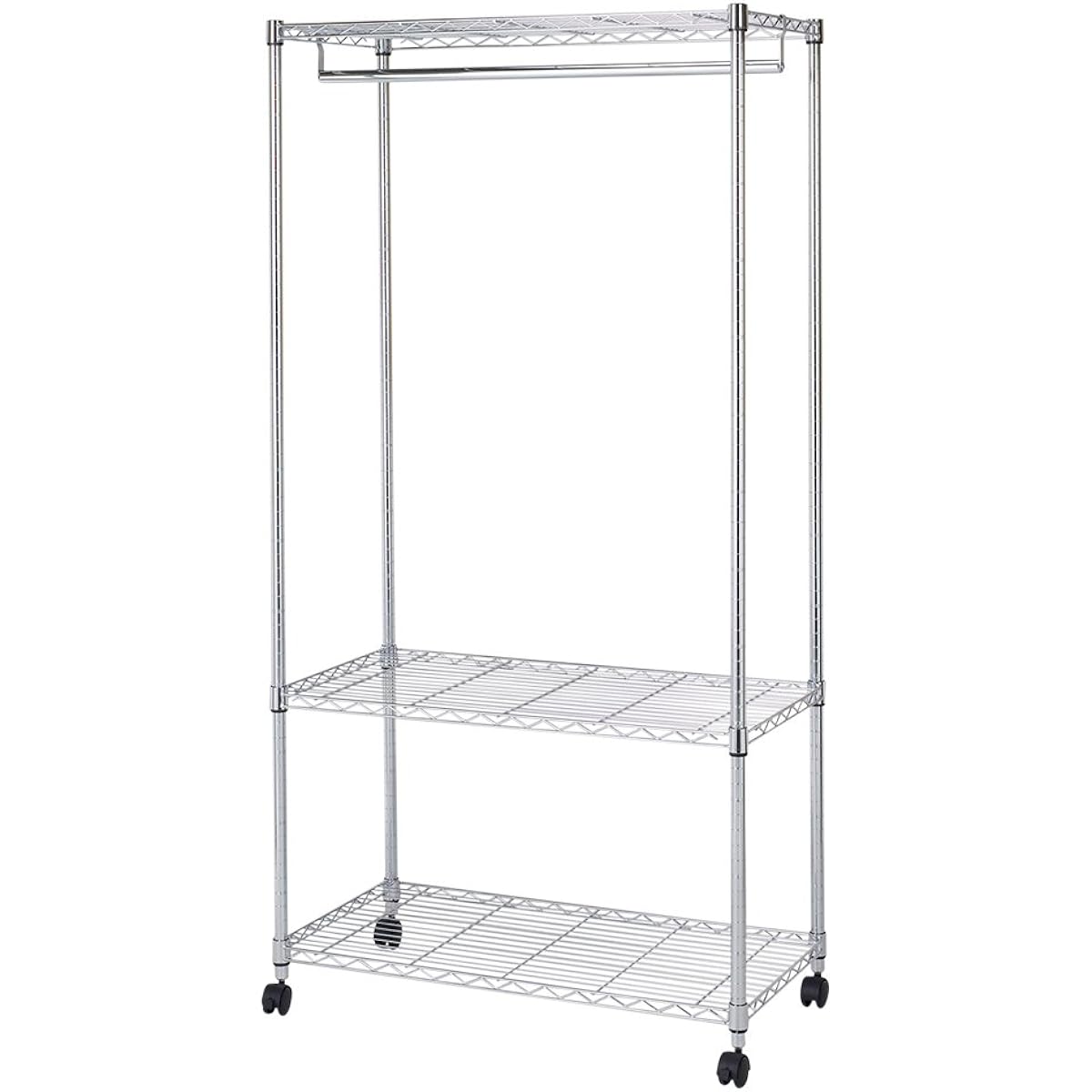 Doshisha Luminous Compatible Metal Luminous Rack, Width 90, 3 Tier Wardrobe Hanger Rack, Width 90 x Depth 46 x Height 179.5cm, Total Load Capacity 240kg, Sturdy, Comes with Casters, Rust-proofing, Compatible with Pole Diameter 25mm Parts, Commercial Clot