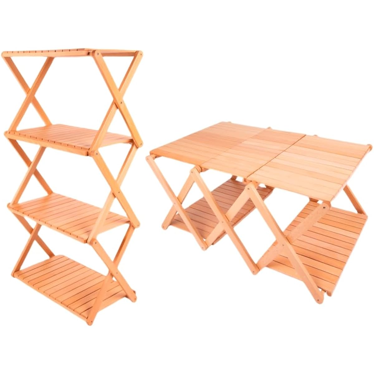 S'more Woodi Folding Rack 2way Woodi Folding Rack A folding wooden 4-tier rack that transforms into a table SMOrsWFRa