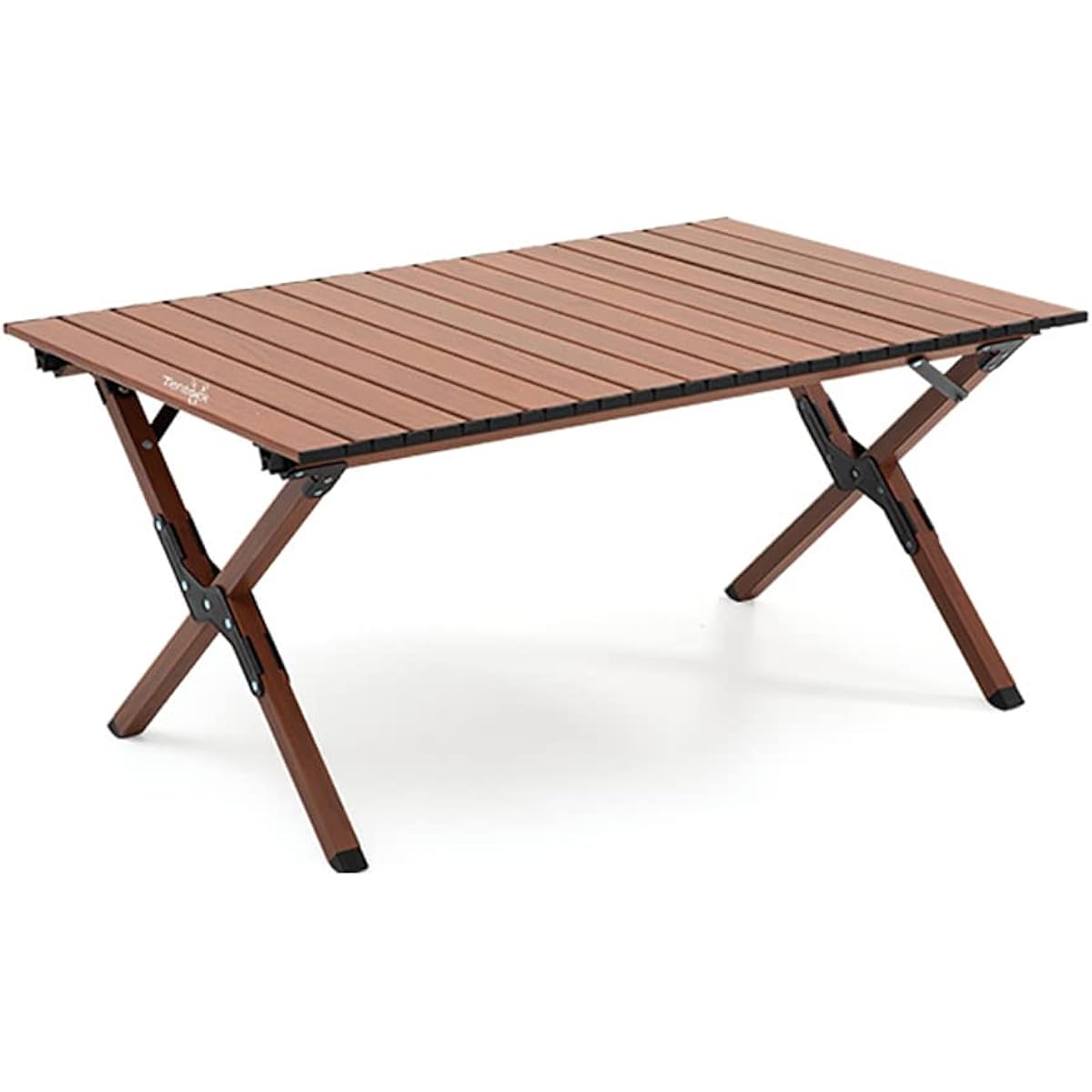 Tentock Camping Table Outdoor Folding Table Aluminum Alloy Wood Grain Roll Top Table Lightweight Compact Easy Assembly Storage Bag Included (90cm)