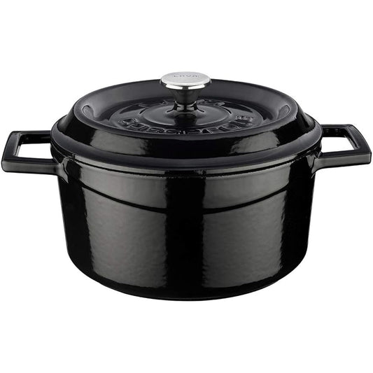 [Authorized Japanese product] LAVA Cast Enamel Pot Round Casserole 20cm Shiny Black Gas (direct fire), IH, electric, oven compatible