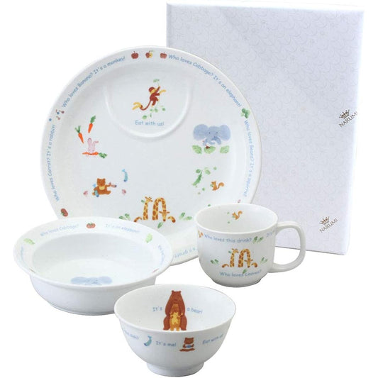 NARUMI Children's tableware set, Let's all eat together! 4-piece set, easy-to-scoop tableware, baby gift, first meal, baby food, gift, oven, microwave, dishwasher safe, original packaging, made in Japan, 40433-33139AZ