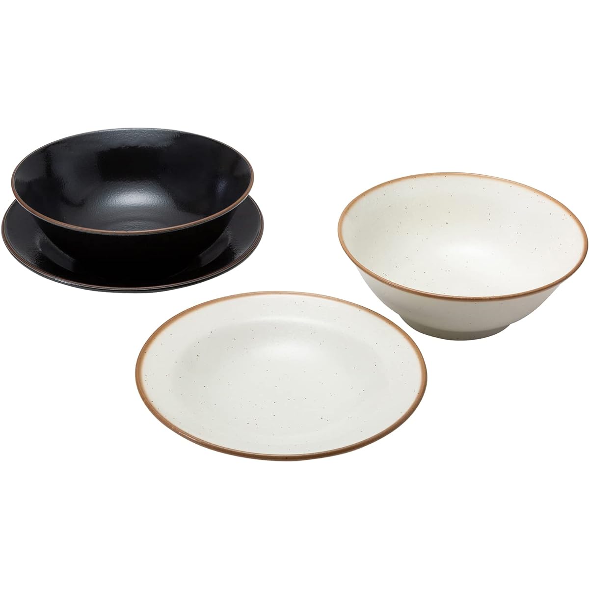 Mino Ware Plate Bowl Pair Set Biscuit White Black Made in Japan 20632