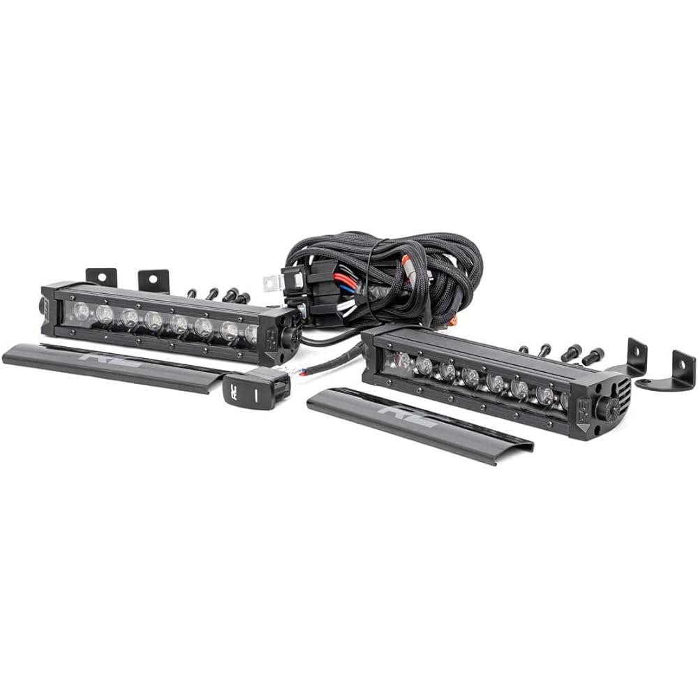 ROUGH COUNTRY 8 inch Black Series 1 Row LED Light Bar White DRL -70728BLDRL