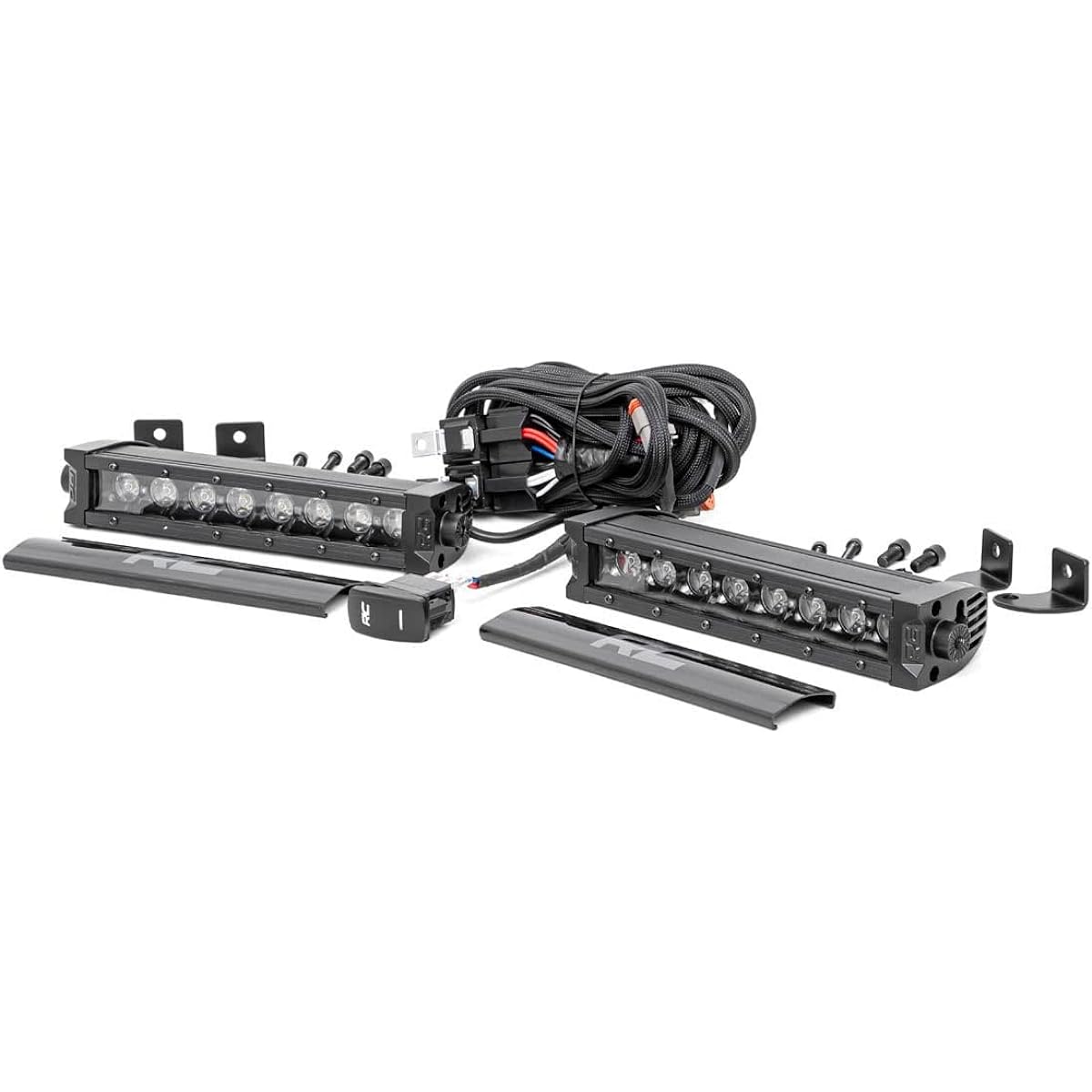 ROUGH COUNTRY 8 inch Black Series 1 Row LED Light Bar White DRL -70728BLDRL