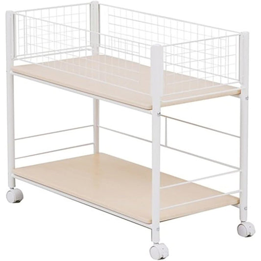 Yamazen Closet Storage Rack Width 38 x Depth 77 x Height 65 cm Casters with stopper Upper basket/lower shelf Net/shelf removable Assembly product Natural Maple/Ivory OSR-7538NM/IV