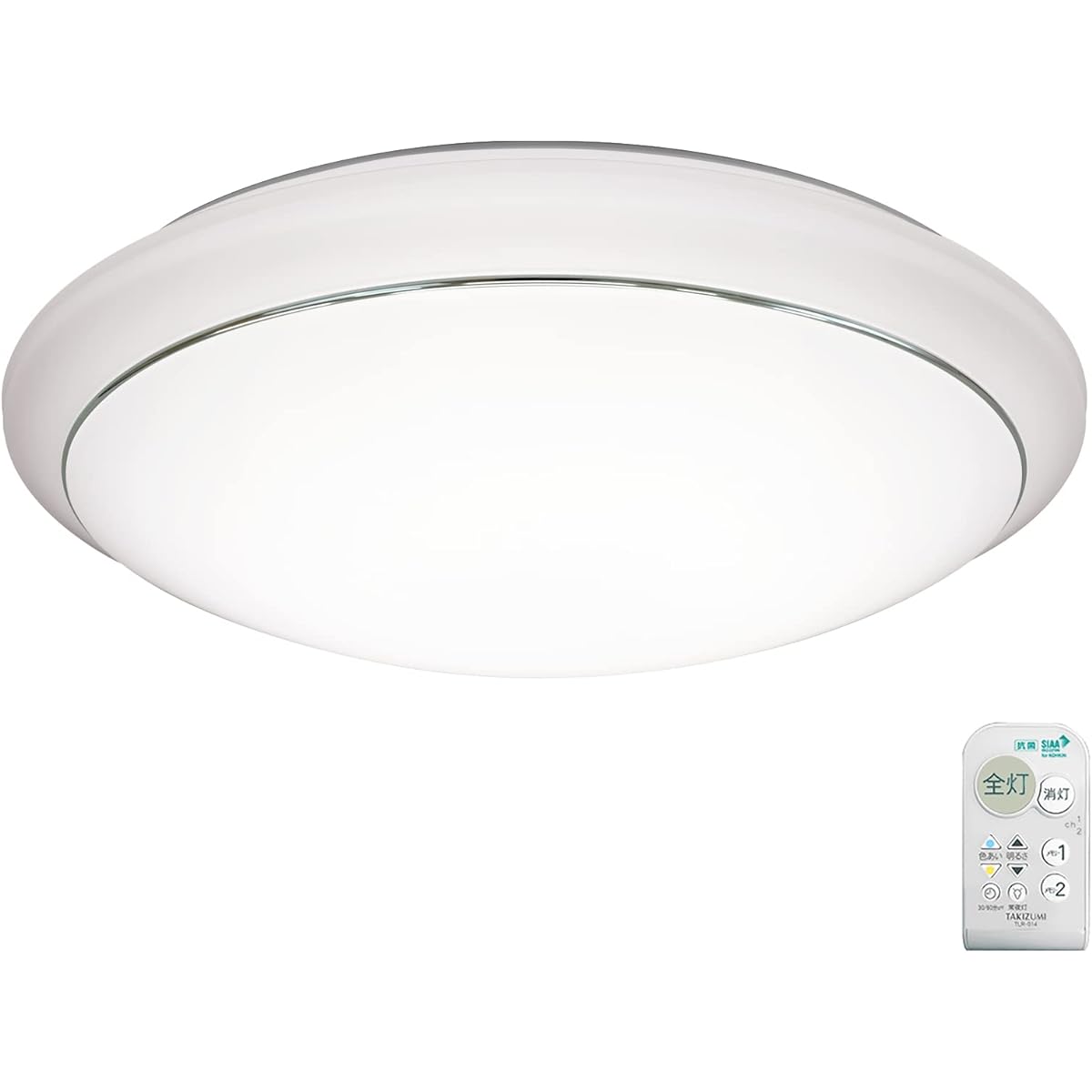Takizumi Antibacterial Remote Control/Stain Resistant Cover LED Energy Saving Ceiling Light GB12177 Made in Japan Dimmable/Color Adjustable 5000lm ~ 12 Tatami White