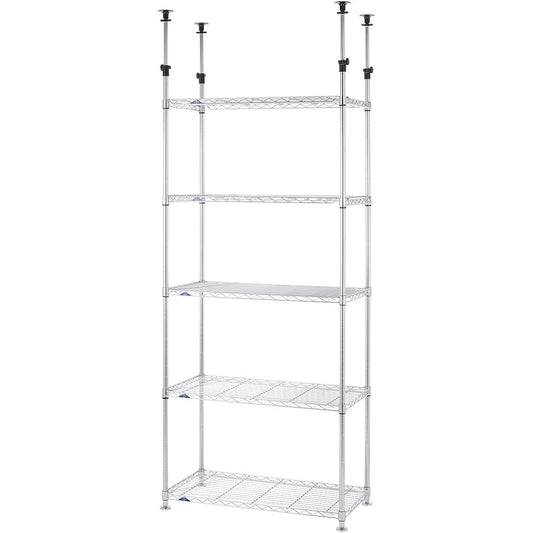 Doshisha Luminous Slim Tension Rack, Steel Rack, Storage Shelf, Width 90, 5 Tiers, Rust Resistant Treatment, Height Adjustment, Fall Prevention, Sturdy, Load Capacity 135kg (per shelf board), Abundant Custom Parts, Pole Diameter 25mm, Width 95.5 x Depth