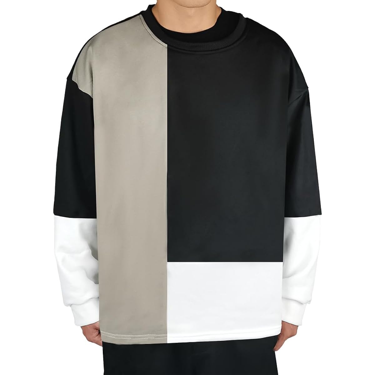 [KOTRBOY] Sweatshirt, Men's, Autumn Clothing, Long Sleeve, Patchwork Top, Cool, Pullover, Parka, Stylish, Layered T-shirt, Loose, Casual, Trendy, Popular, Street Style