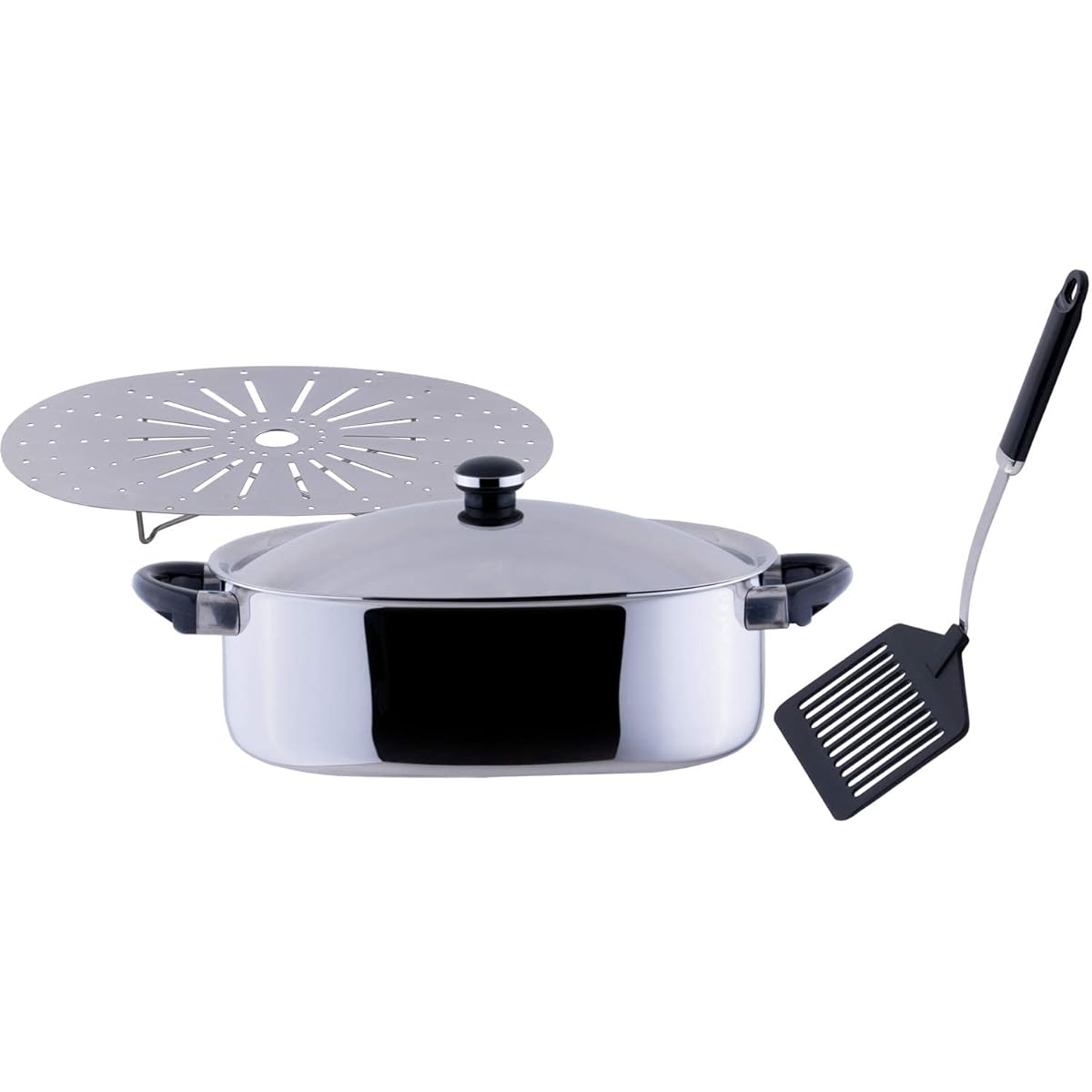 Miyazaki Seisakusho Object Aluminum Core Oval Pot & Steam Plate Made in Japan 5 Year Warranty IH Compatible Lightweight OJ-65