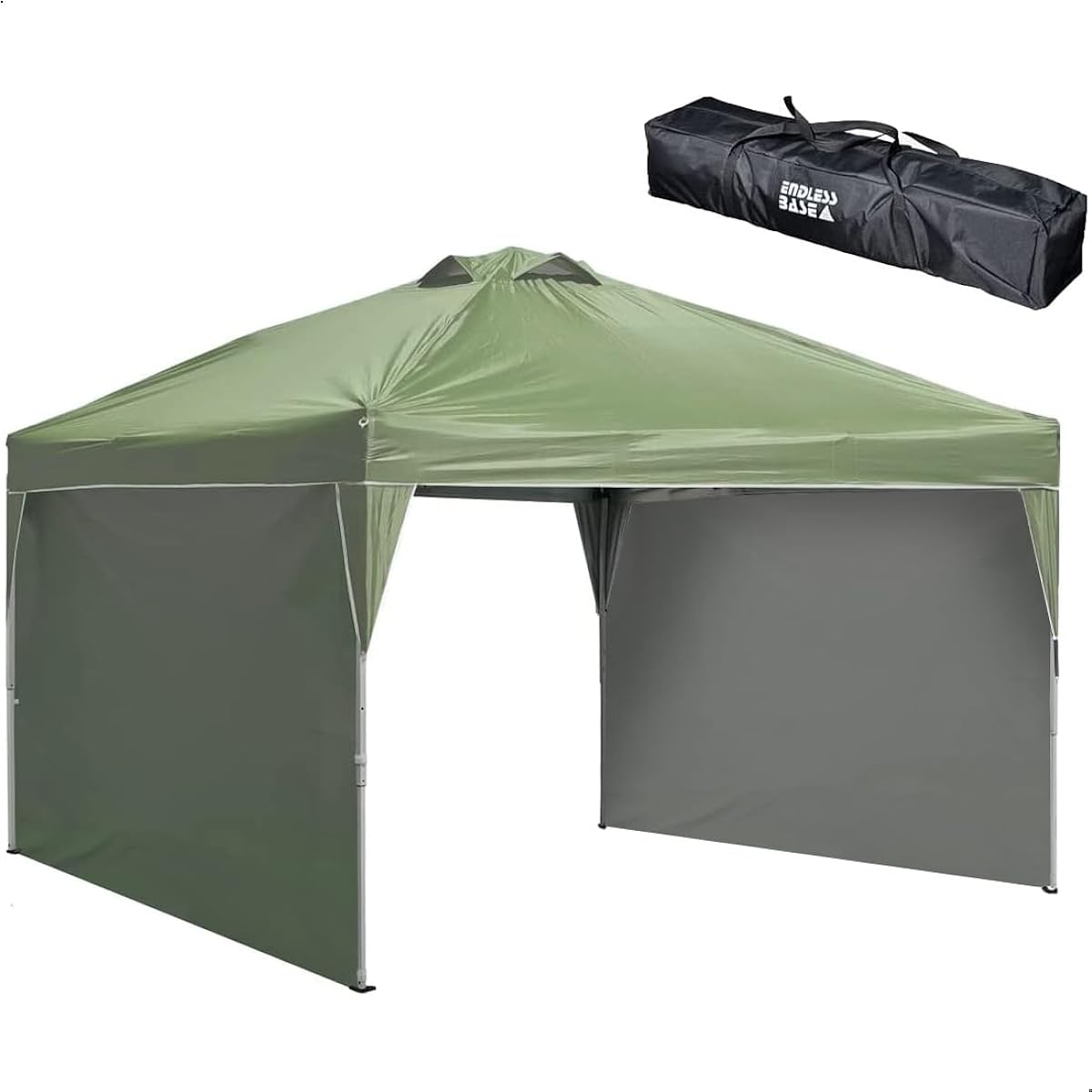 ENDLESS BASE Tent Tarp [Easy to assemble! ] One-touch 2m x 2m with 2 side sheets, outdoor, water resistant, UV protection, 3-level adjustment, tarp tent with dedicated storage case, olive 19000050 (81181)