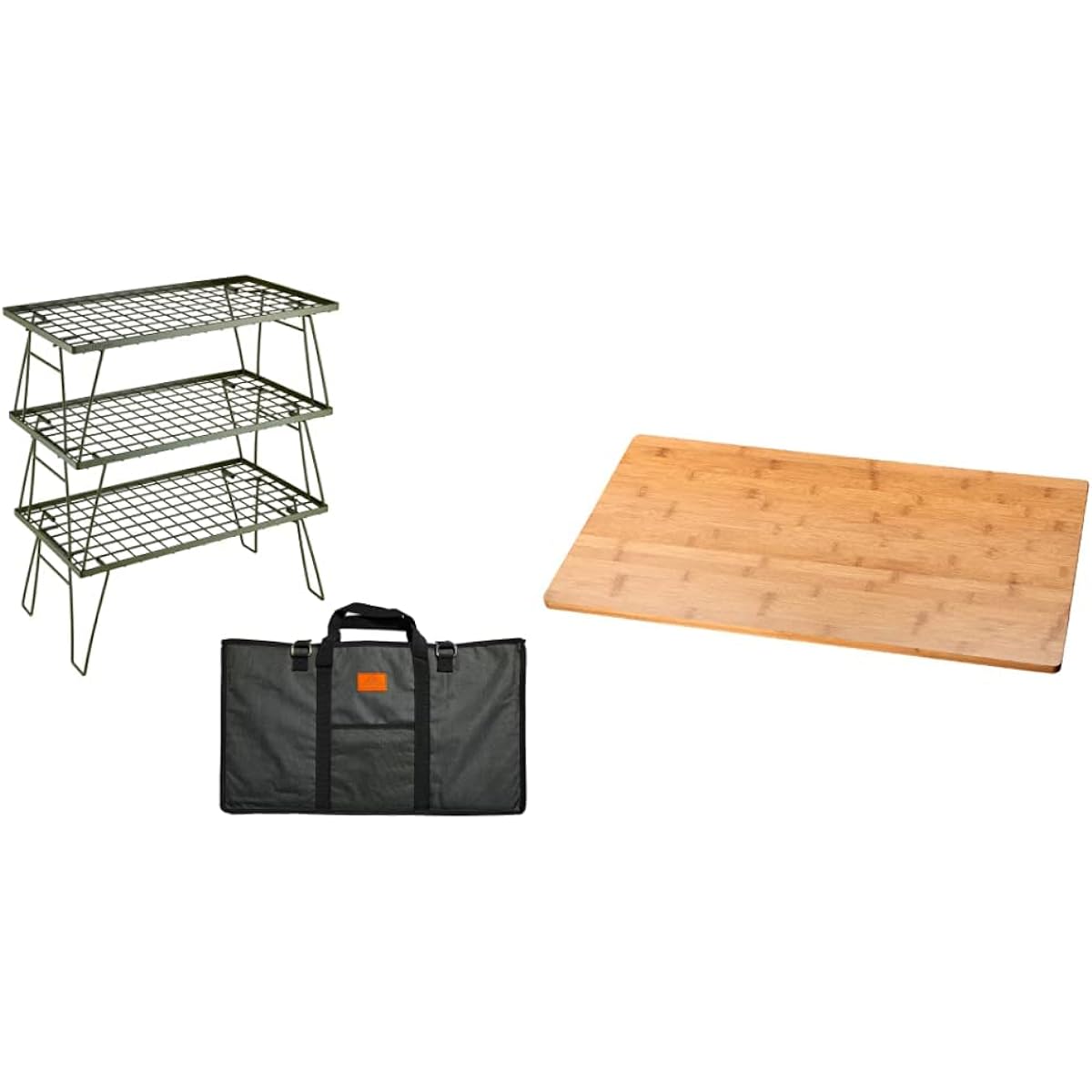 Camping Moon (CAMPING MOON) Olive Drab Field Rack Ground Rack Folding Rack Olive Gray Khaki with Storage Bag Main Unit T-233 3 Piece Set T-233-3T & Camping Moon Ground Rack Field Rack Top Plate Made of Bamboo Lightweight Bamboo Top Plate T- 2301 [Set pur