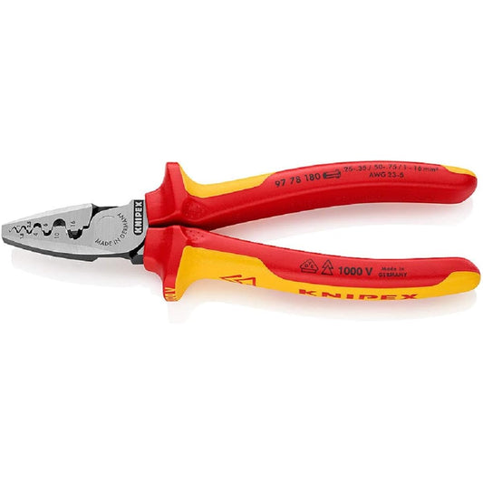 KNIPEX Insulated crimping pliers for end sleeves, total length 180mm 9778-180SB