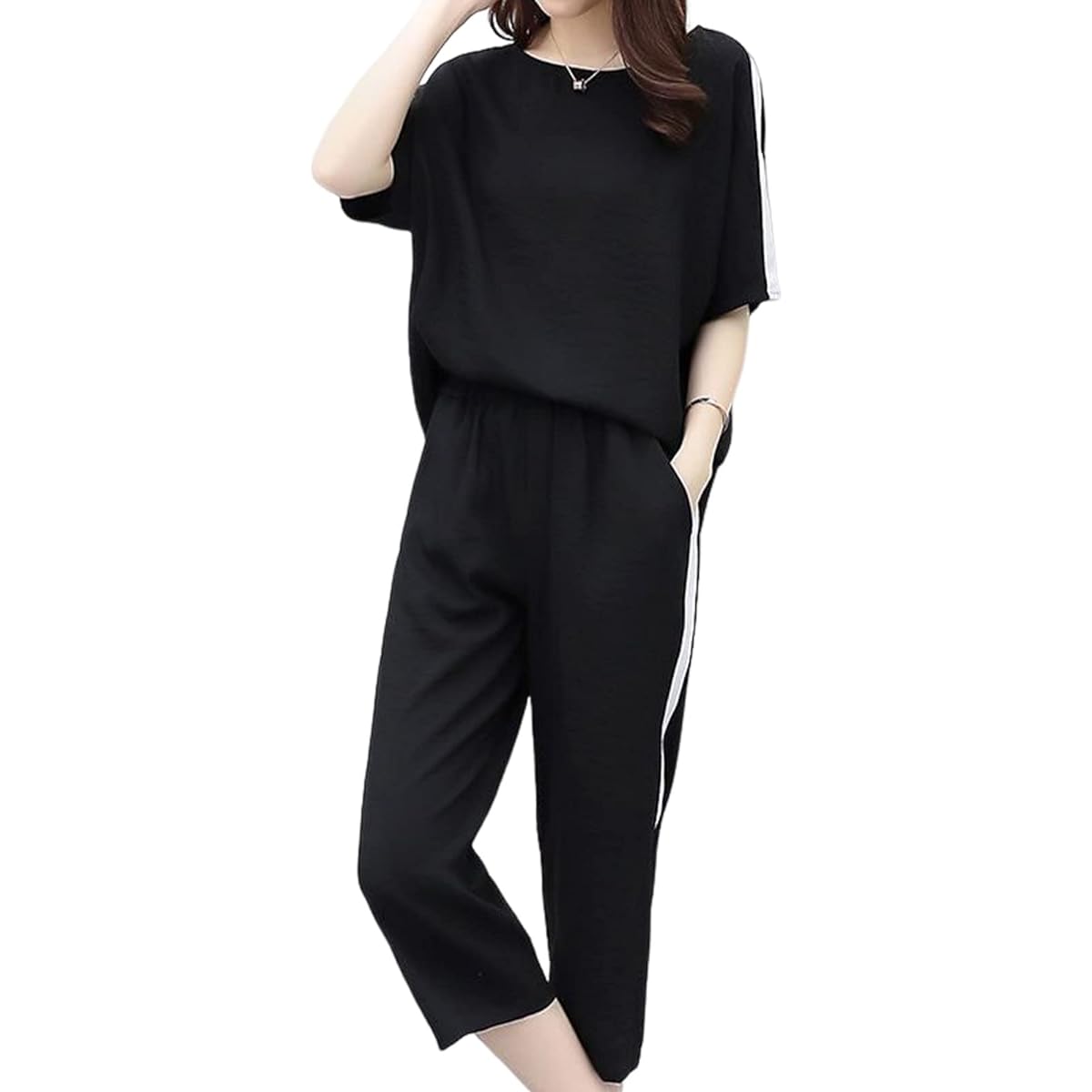 [BLANK BLANC] Top and bottom set, cut and sew pants, line, women's room wear, everyday wear, spring, summer, fall, B16