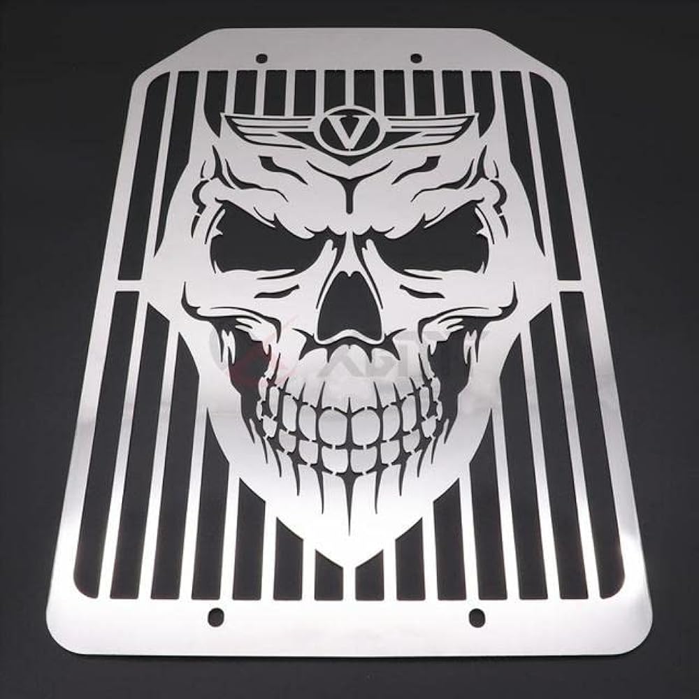 Motorcycle Skull Skeleton Radiator Grille Mesh Water Cooler Cover For Kawasaki Vulcan 1500 1700 VN1500 VN1700 All Years-B Chrome