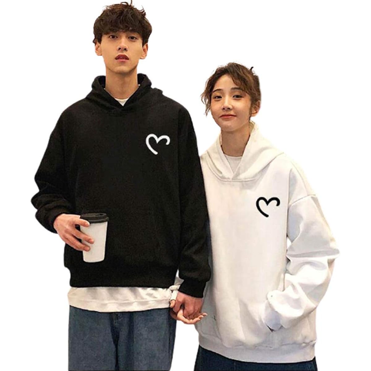 [JUTAOPIN] Matching Look Couple Parka No Fleece Lined Couple Matching Sweatshirt Men's Long Sleeve Tops Women's Loose Large Size Outerwear Unisex Unisex S L LL 3L 4L Black White